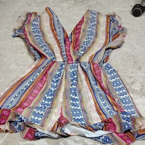 MISA Los Angeles Boho Geometric Print Halter Neck Romper XS